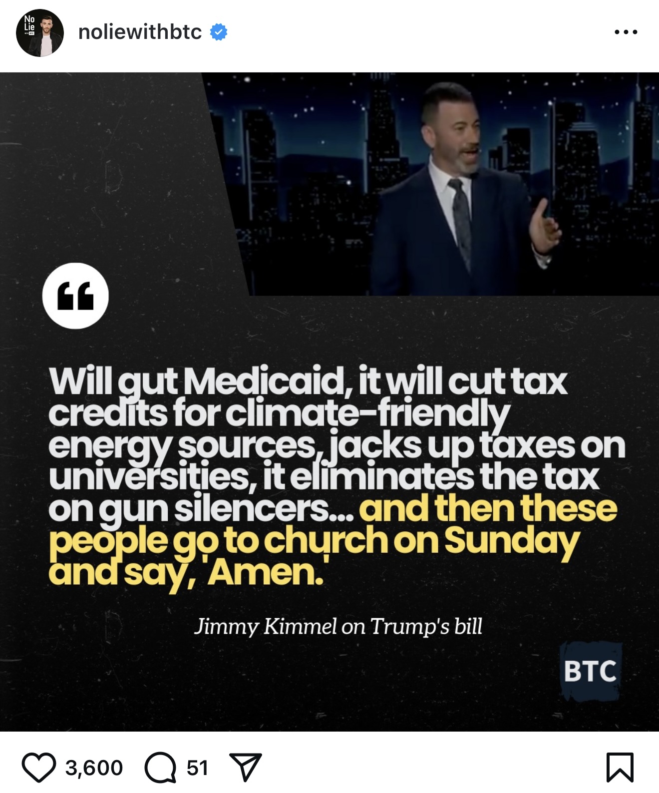 Jimmy Kimmel quote: 'And then these people go to church on Sunday and say Amen'