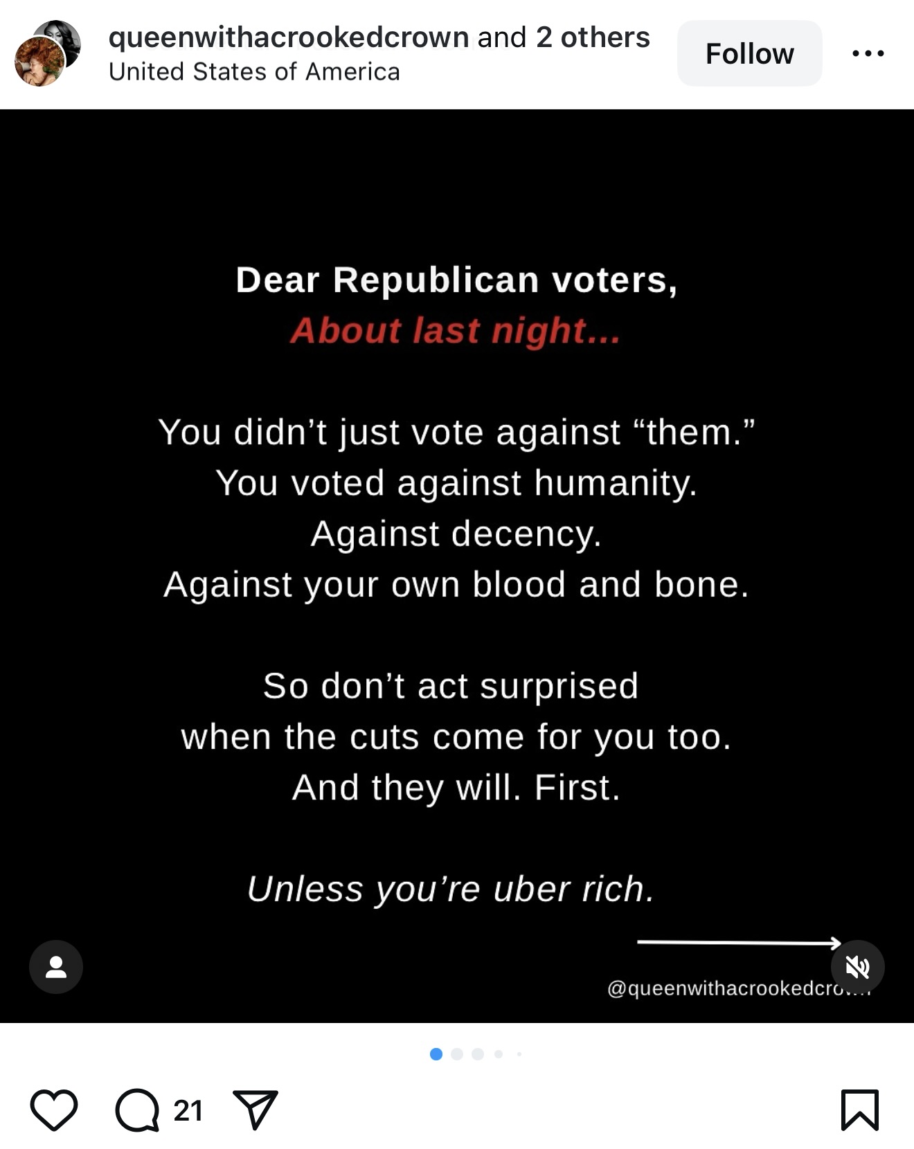 Instagram post about GOP claims vs actual votes