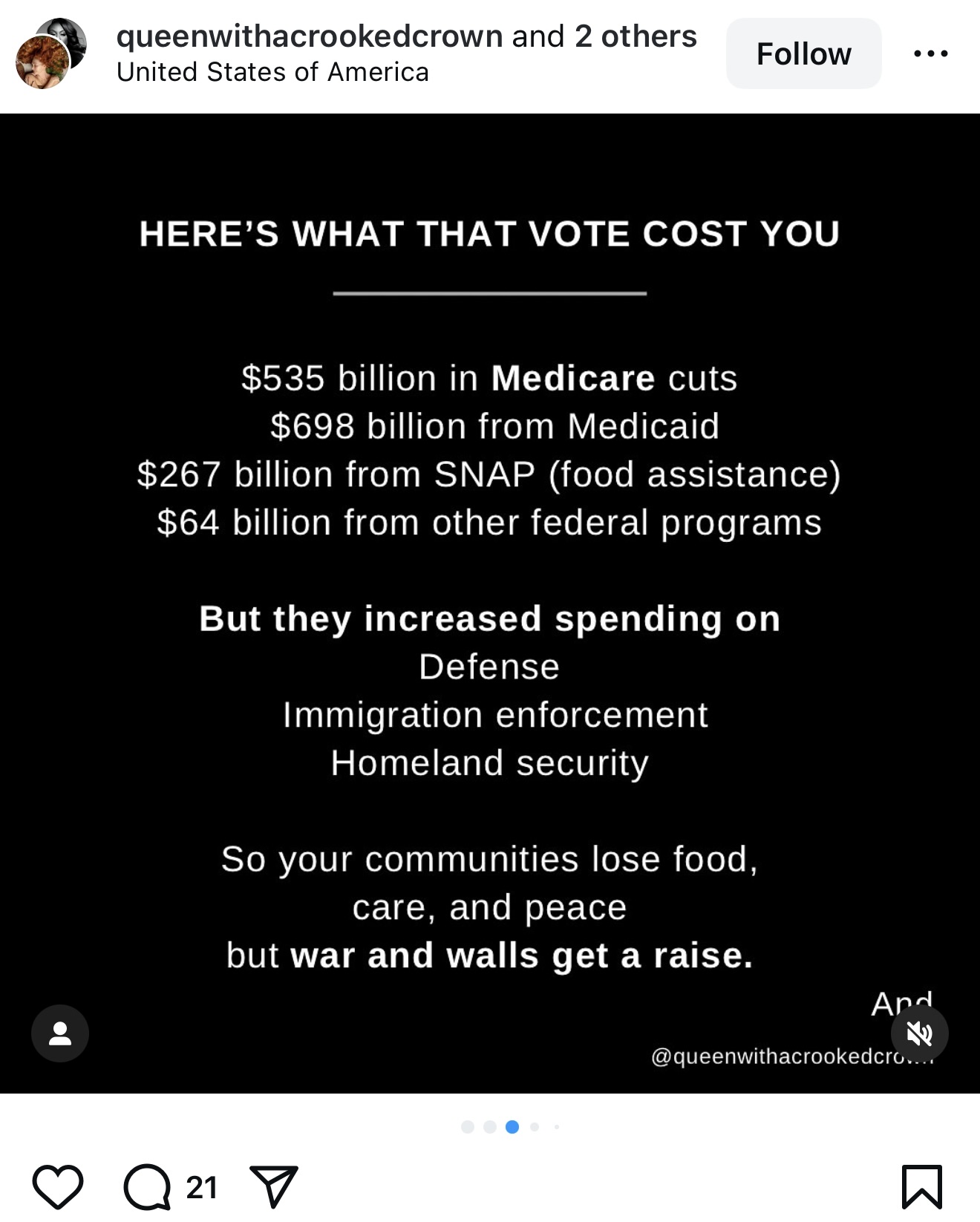 Instagram post: not about politics, it's about survival